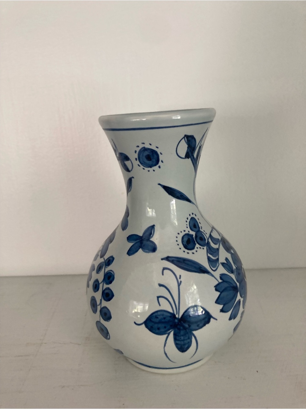 Vintage Blue and White Floral Ceramic Vase - Picture 5 of 11